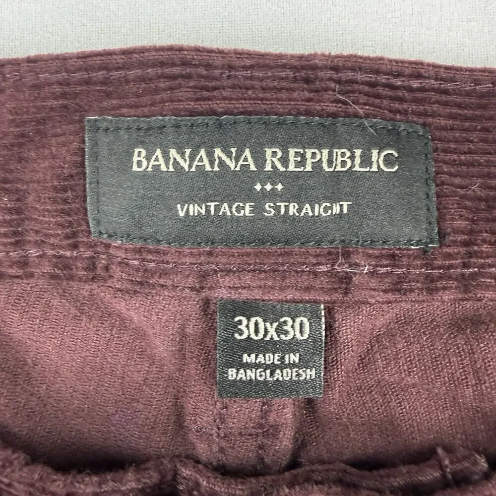 Banana Republic Vintage Straight Corduroy Pants Men's 30x30 Burgundy 100% Cotton